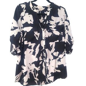 Calvin Klein floral black and white print blouse size large